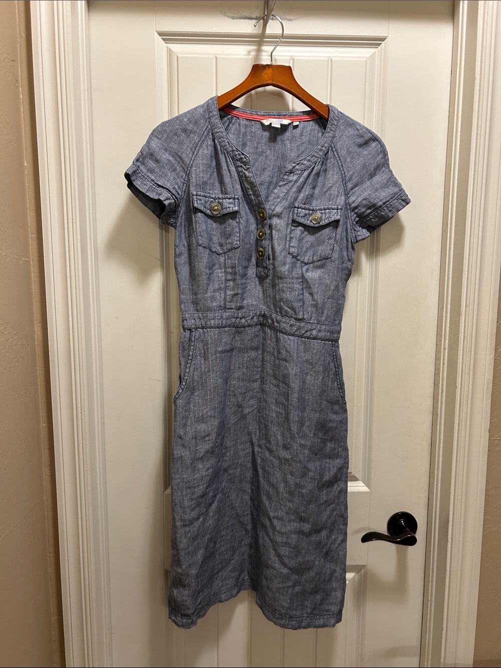 Boden blue linen Button-Front Midi Dress - Light Blue
